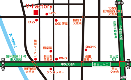 大阪 東大阪市 ハーレー ダビッドソン 専門店 V-Factory アクセスマップのページ　アクセスマップ画像